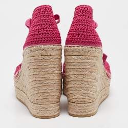 Gucci Pink Knit Fabric GG Marmont Wedge Sandals Size 40