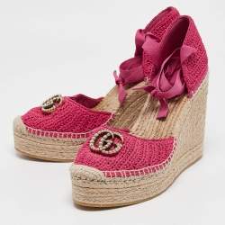 Gucci Pink Knit Fabric GG Marmont Wedge Sandals Size 40
