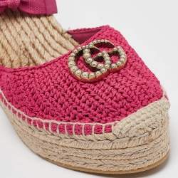 Gucci Pink Knit Fabric GG Marmont Wedge Sandals Size 40