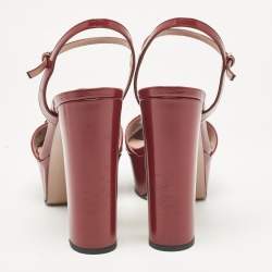 Gucci Burgundy Leather Horsebit Platform Ankle Strap Sandals Size 40