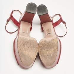 Gucci Burgundy Leather Horsebit Platform Ankle Strap Sandals Size 40