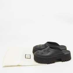 Pre Owned Gucci Black Perforated GG Rubber Platform Mules Size 37