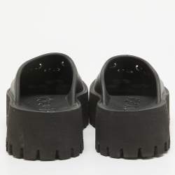 Pre Owned Gucci Black Perforated GG Rubber Platform Mules Size 37