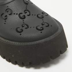Pre Owned Gucci Black Perforated GG Rubber Platform Mules Size 37