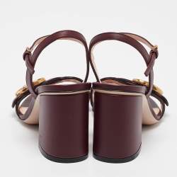 مملوكة مسبقًا Gucci Burgundy Leather GG Marmont Ankle Strap Sandals Size 35.5
