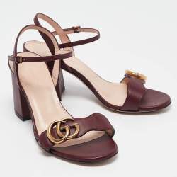 مملوكة مسبقًا Gucci Burgundy Leather GG Marmont Ankle Strap Sandals Size 35.5