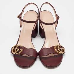 مملوكة مسبقًا Gucci Burgundy Leather GG Marmont Ankle Strap Sandals Size 35.5