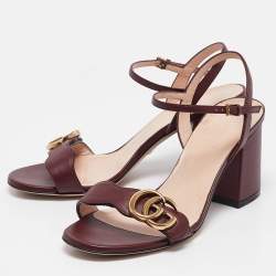 مملوكة مسبقًا Gucci Burgundy Leather GG Marmont Ankle Strap Sandals Size 35.5