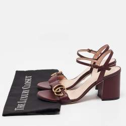 مملوكة مسبقًا Gucci Burgundy Leather GG Marmont Ankle Strap Sandals Size 35.5