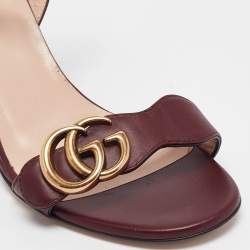 مملوكة مسبقًا Gucci Burgundy Leather GG Marmont Ankle Strap Sandals Size 35.5