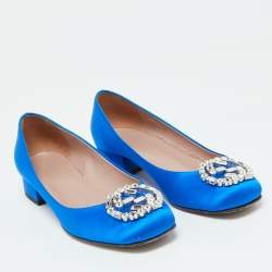 Gucci Blue Satin Interlocking G Ballet Flats Size 36