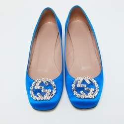 Gucci Blue Satin Interlocking G Ballet Flats Size 36