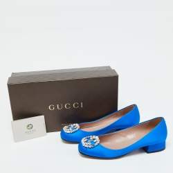 Gucci Blue Satin Interlocking G Ballet Flats Size 36