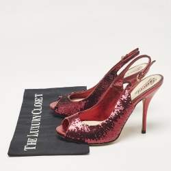 Gucci Burgundy Sequins and Leather Peep Toe Pumps Size 37.5