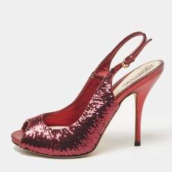 Gucci Burgundy Sequins and Leather Peep Toe Pumps Size 37.5