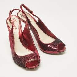 Gucci Burgundy Sequins and Leather Peep Toe Pumps Size 37.5