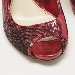 Gucci Burgundy Sequins and Leather Peep Toe Pumps Size 37.5