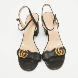 Gucci Black Leather GG Marmont Ankle Strap Sandals Size 39.5