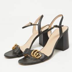 Gucci Black Leather GG Marmont Ankle Strap Sandals Size 39.5