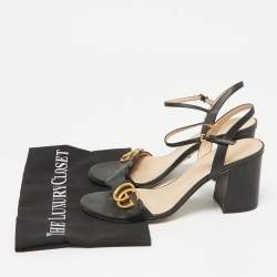 Gucci Black Leather GG Marmont Ankle Strap Sandals Size 39.5