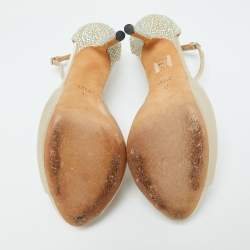 Gucci Beige Satin Crystal Embellished Ankle Strap Peep Toe Platform Sandals Size 39