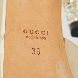 Gucci Beige Satin Crystal Embellished Ankle Strap Peep Toe Platform Sandals Size 39