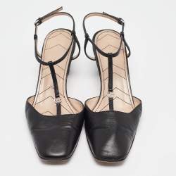 Pre Owned Gucci Black Leather GG Marmont Pumps Size 37.5