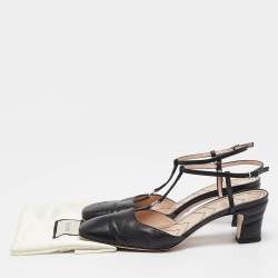 Pre Owned Gucci Black Leather GG Marmont Pumps Size 37.5