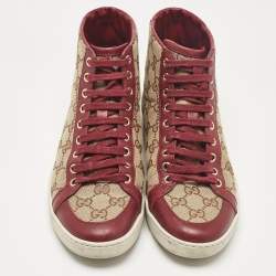 Gucci Brown/Beige GG Canvas and Leather High Top Sneakers Size 38