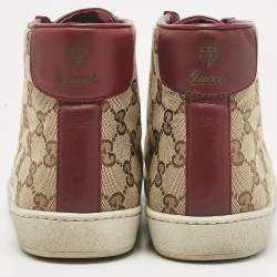 Gucci Brown/Beige GG Canvas and Leather High Top Sneakers Size 38