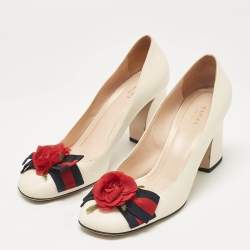 مملوكة مسبقًا Gucci Cream Leather Block Heel Pumps Size 40