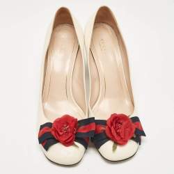 مملوكة مسبقًا Gucci Cream Leather Block Heel Pumps Size 40