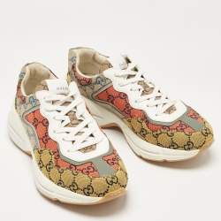 Gucci Multicolor GG Canvas and Leather Rhyton Lace Up Sneakers Size 41