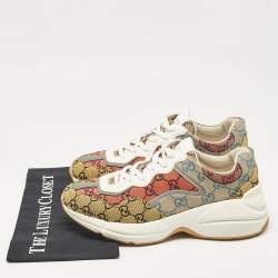 Gucci Multicolor GG Canvas and Leather Rhyton Lace Up Sneakers Size 41