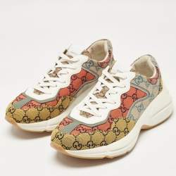 Gucci Multicolor GG Canvas and Leather Rhyton Lace Up Sneakers Size 41