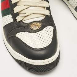 مملوكة مسبقًا Gucci Black/White Perforated Leather Screener Sneakers Size 38.5