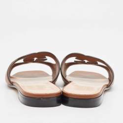 مملوكة مسبقًا Gucci Brown Leather Interlocking G Cut Out Flat Slides Size 38