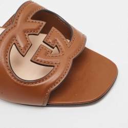 مملوكة مسبقًا Gucci Brown Leather Interlocking G Cut Out Flat Slides Size 38