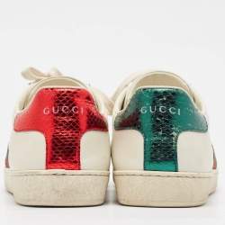Gucci White Leather Ace Lace Up Sneakers Size 39.5