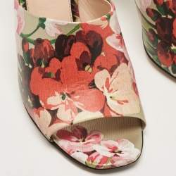 Pre Owned Gucci Multicolor Shanghai Blooms Print Leather Slide Sandals Size 36.5