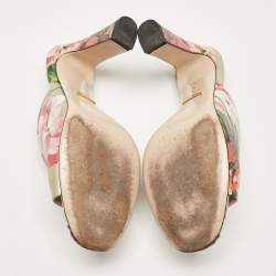 Pre Owned Gucci Multicolor Shanghai Blooms Print Leather Slide Sandals Size 36.5