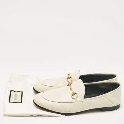 Gucci Off White Leather Jordaan Loafers Size 39
