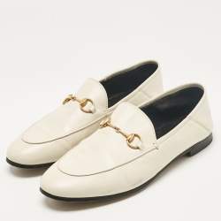 Gucci Off White Leather Jordaan Loafers Size 39