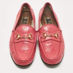 Gucci Pink Patent Leather Horsebit Loafers Size 36 