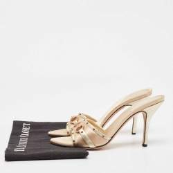 مملوكة مسبقًا Gucci Metallic Satin and Leather Satin Slide Sandals Size 37