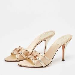 مملوكة مسبقًا Gucci Metallic Satin and Leather Satin Slide Sandals Size 37
