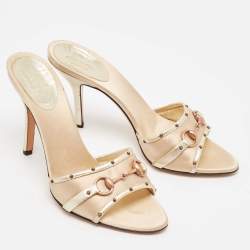 مملوكة مسبقًا Gucci Metallic Satin and Leather Satin Slide Sandals Size 37