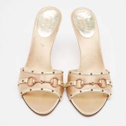 مملوكة مسبقًا Gucci Metallic Satin and Leather Satin Slide Sandals Size 37