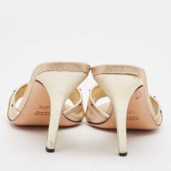 مملوكة مسبقًا Gucci Metallic Satin and Leather Satin Slide Sandals Size 37