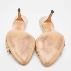 مملوكة مسبقًا Gucci Metallic Satin and Leather Satin Slide Sandals Size 37